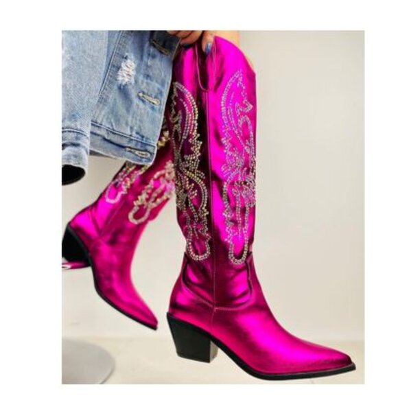 Shoes - BRAND NEW | Hot Pink Metallic Western Cowboy Boots